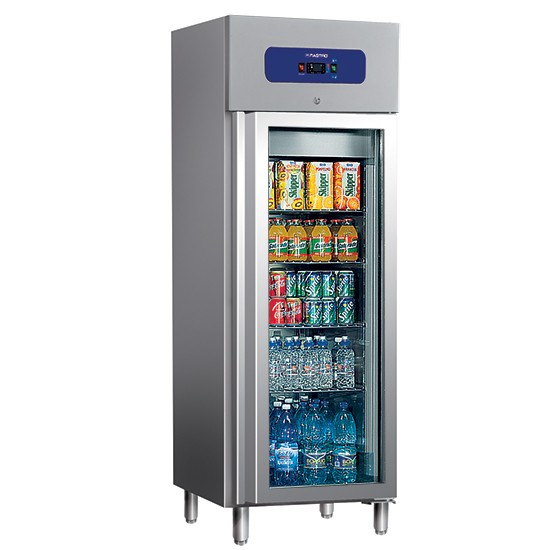 Kühlschrank 400 Liter aus Edelstahl mit Glastür, 460x485 mm, -2°/+8°C