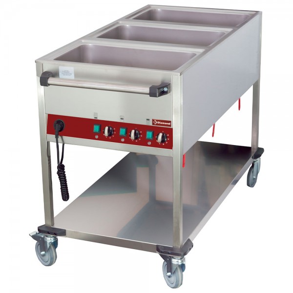 Bain Marie-Wagen mit Zwischenboden, 3 Becken, 3 Temperaturen, 3x GN 1/1