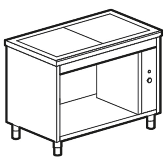 Warmhalteplatten-Element mit vorgespanntem Glas auf offenem Schrank, B=1500 mm, 4x GN 1/1